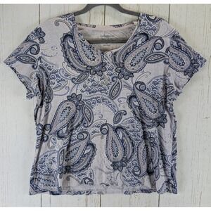 Croft‎ Barrow Size XL WomensGray Blue Paisley Print Short Sleeve Cotton Top